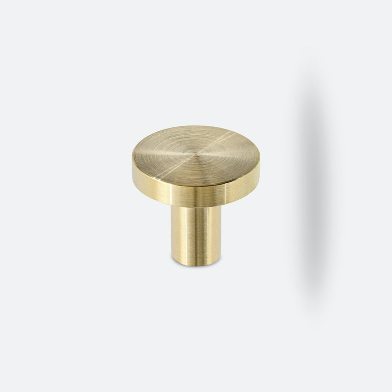 Bouton de Meuble Rond en Laiton Doré Brossé, Tête Plate, 30 mm