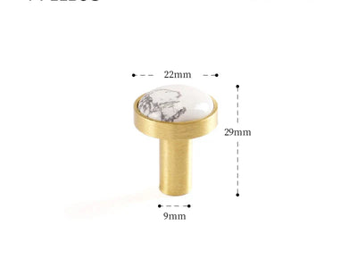 Bouton de Meuble en Laiton Serti de Pierre Naturelle Blanche