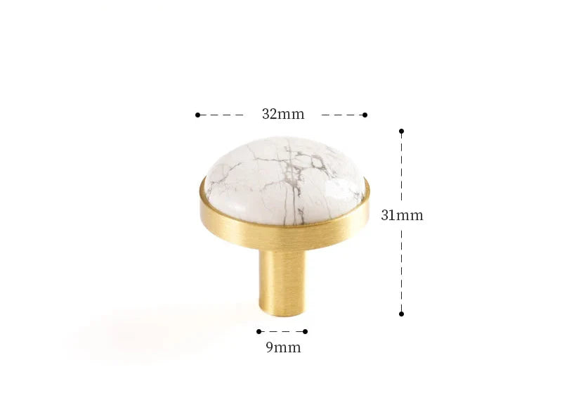Bouton de Meuble en Laiton Serti de Pierre Naturelle Blanche