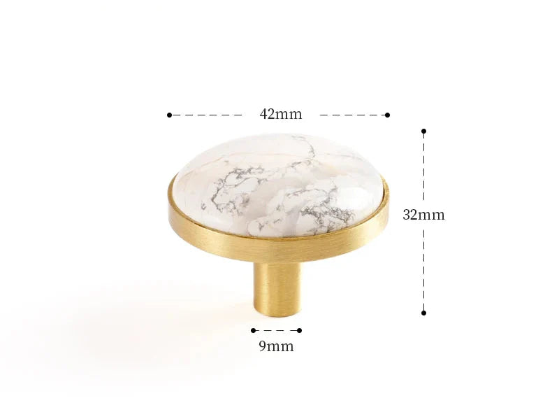 Bouton de Meuble en Laiton Serti de Pierre Naturelle Blanche