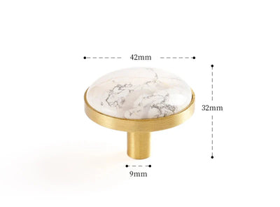 Bouton de Meuble en Laiton Serti de Pierre Naturelle Blanche