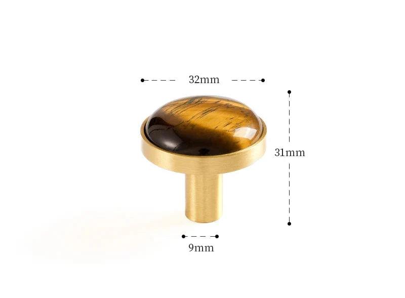 Bouton de Meuble en Laiton et Pierre Naturelle Marron Clair