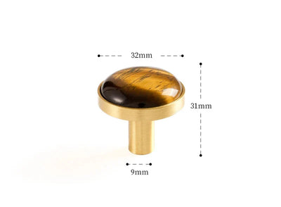 Bouton de Meuble en Laiton et Pierre Naturelle Marron Clair