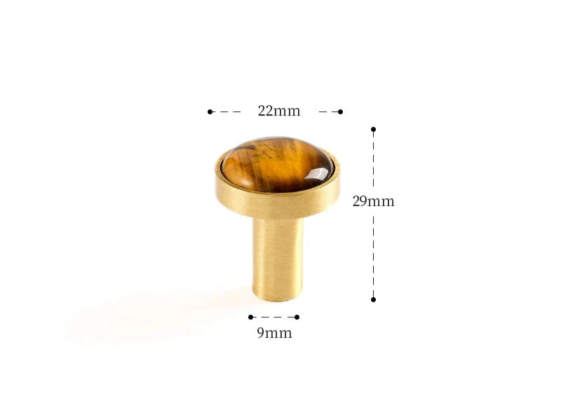 Bouton de Meuble en Laiton et Pierre Naturelle Marron Clair