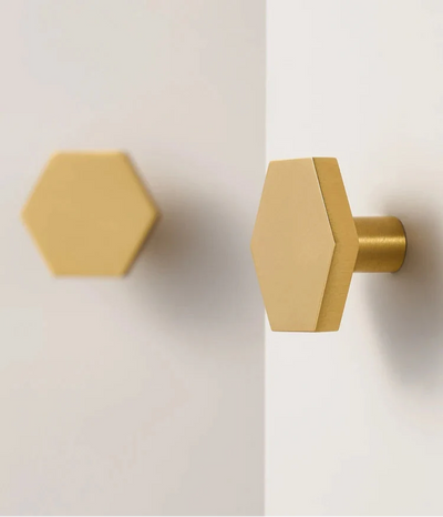 Bouton de Meuble Hexagonal en Laiton Or Brossé