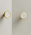 Bouton de Meuble Hexagonal en Laiton, Insert Blanc Nacré