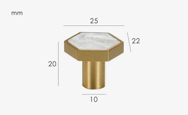 Bouton de Meuble Naturel Blanc Effet Marbre en Laiton