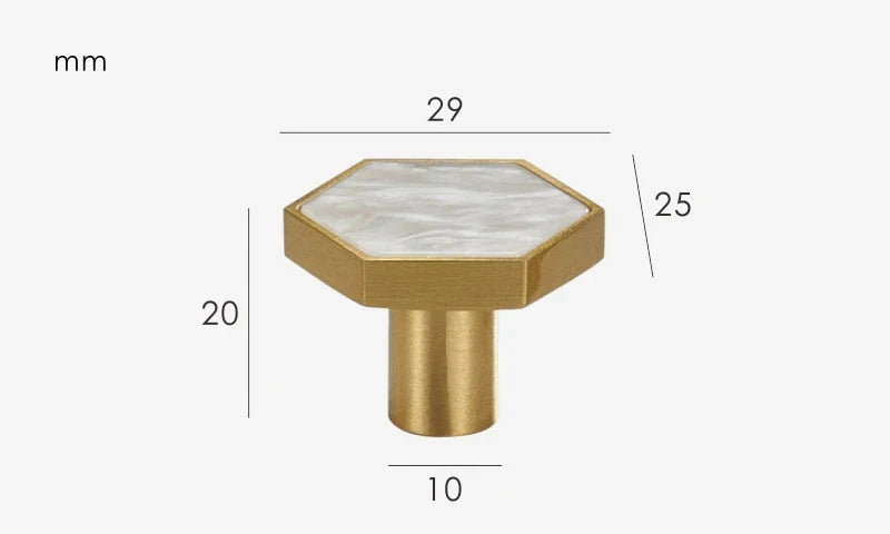 Bouton de Meuble Hexagonal Blanc Effet Marbre en Laiton, 3 Tailles, vue 3