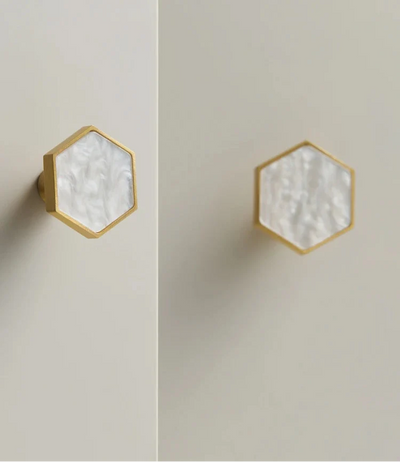 Bouton de Meuble Naturel Blanc Effet Marbre en Laiton