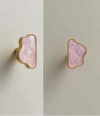 Bouton de Meuble Nuage Rose Nacré à Cadre en Laiton Doré, 37 mm