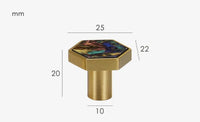 Bouton de Meuble Hexagonal en Laiton, Insert Multicolore Irisé, vue 2