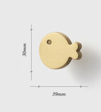 Bouton de Meuble Poisson ou Baleine en Laiton Or Brossé, Animaux Marins, vue 3