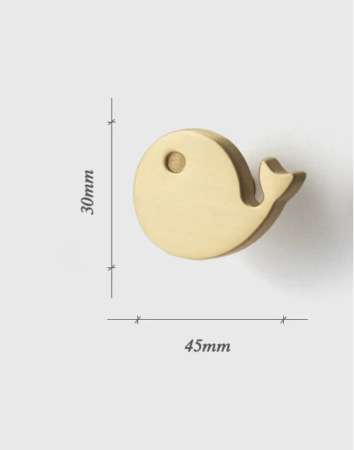 Bouton de Meuble Poisson ou Baleine en Laiton Or Brossé, Animaux Marins, vue 4