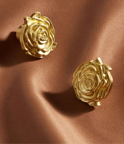 Bouton de Meuble Fleur de Rose en Laiton Or Brossé, 36 mm
