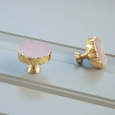 Bouton de Meuble en Laiton et Cristallin Rose