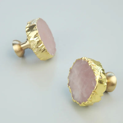 Bouton de Meuble en Laiton et Cristallin Rose