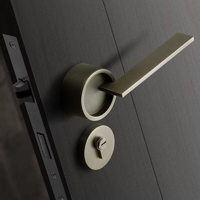 Poignée de Porte Intérieure Design Bronze, Béquille Lame Fine sur Rosace Ronde, vue 3