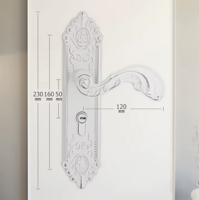 Poignée de Porte sur Plaque Ornée avec Serrure à Clé, 5 Finitions, vue 7