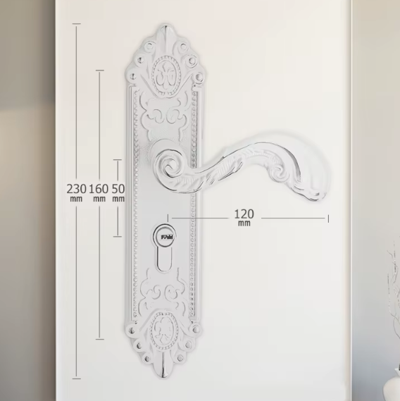 Poignée de Porte sur Plaque Ornée avec Serrure à Clé, 5 Finitions, vue 7