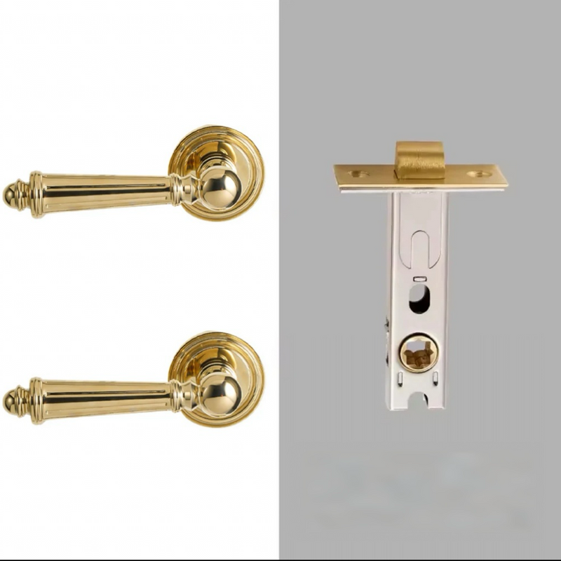Poignée de Porte Intérieure Classique en Laiton Doré, avec ou sans Serrure, vue 8