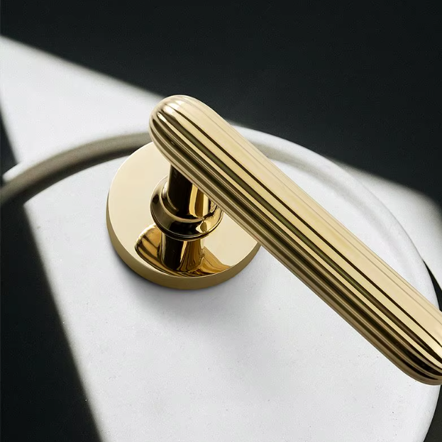 Poignée de Porte Intérieure Cannelée sur Rosace, Béquille Ovale en Zinc, vue 4