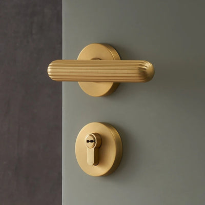 Poignée de porte dorée avec serrure complète en laiton – Clé et cylindre inclus