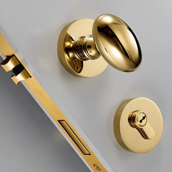 Poignée de porte dorée avec serrure – Laiton massif, design luxe avec cylindre doré