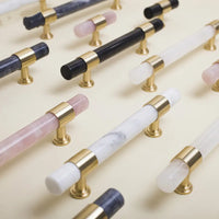Poignée de Meuble Cristal Rose, Marbre Noir ou Pierre Blanche, Supports Laiton, vue 4