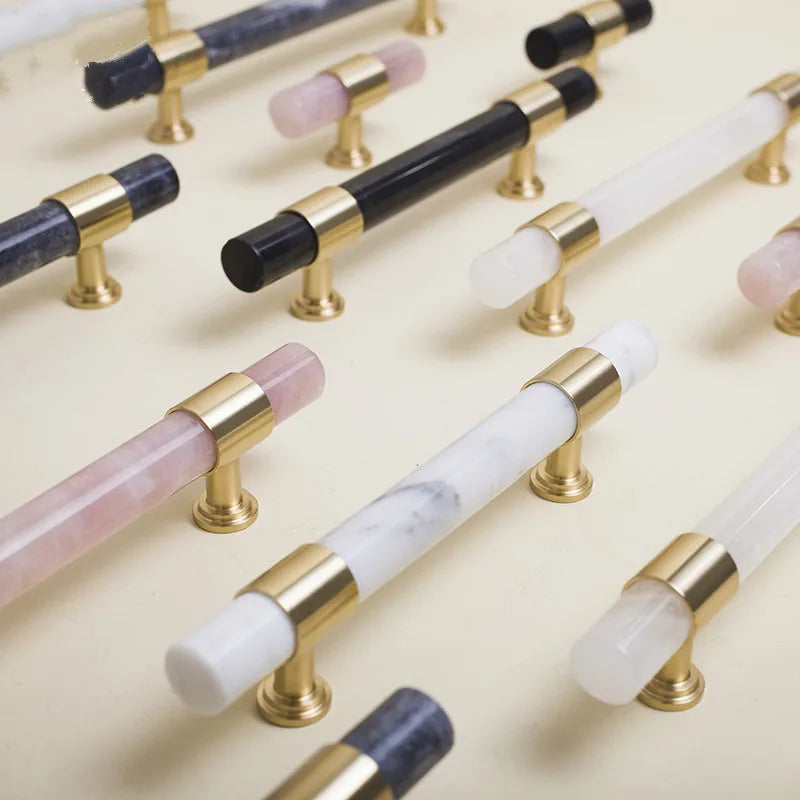 Poignée de Meuble Cristal Rose, Marbre Noir ou Pierre Blanche, Supports Laiton, vue 4