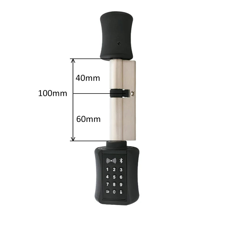 Serrure connectée noire 60/40 mm – Bluetooth, RFID, clavier, clé de secours