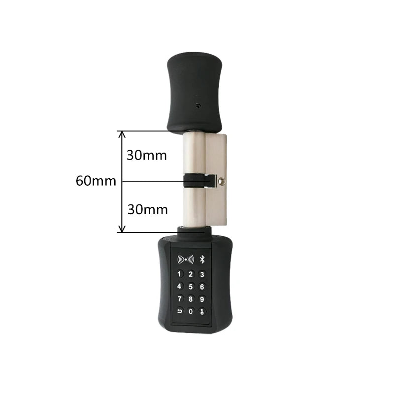 Serrure connectée noire compacte 30/30 mm – Bluetooth, badges RFID, clavier PIN