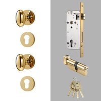 Bouton de Porte Ovale Doré Brillant, Serrure Encastrable avec Cylindre et Clés