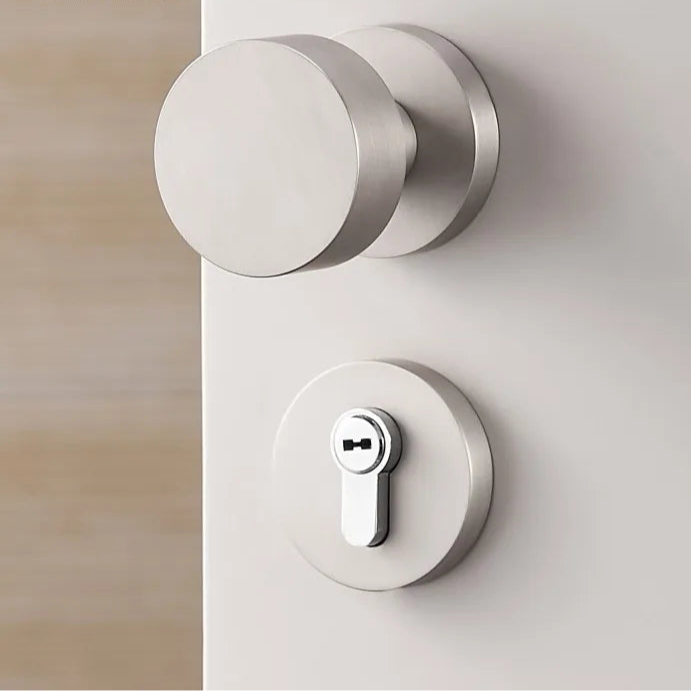 Poignée de porte chromée avec serrure complète – laiton nickel brossé rond moderne