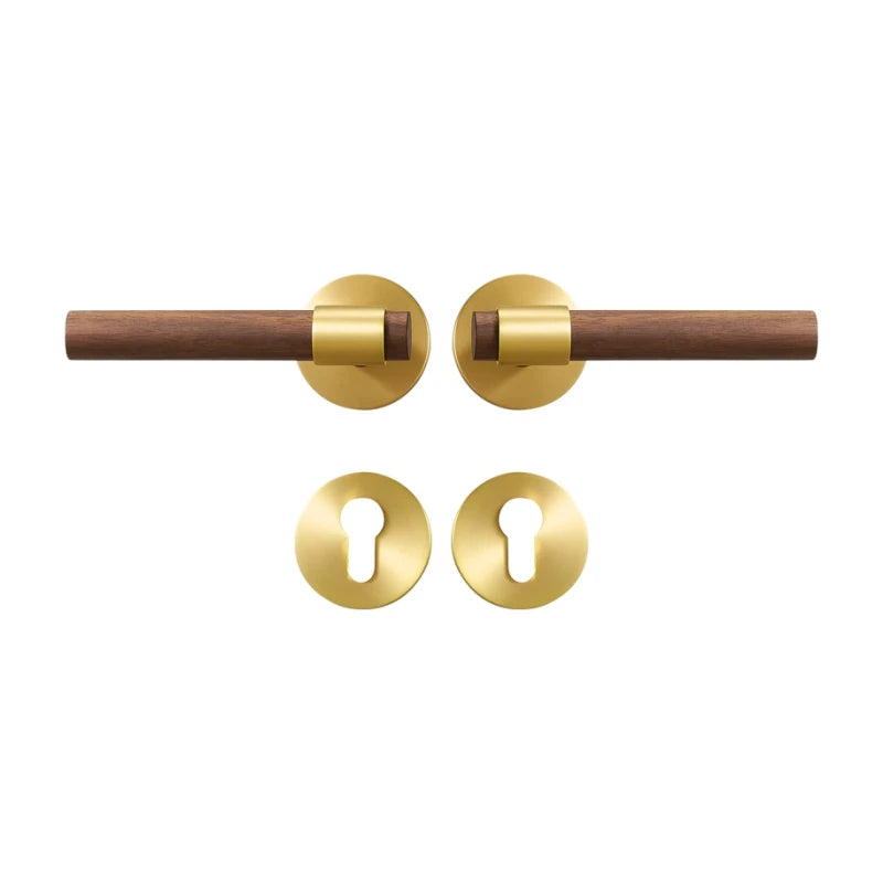 Poignée de porte en bois et laiton avec entrée de clé – Design moderne sans serrure