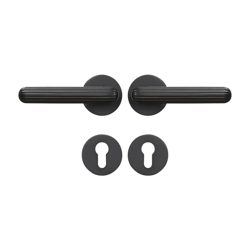 Poignée de porte noire en laiton sans serrure – Design rainuré sur rosace