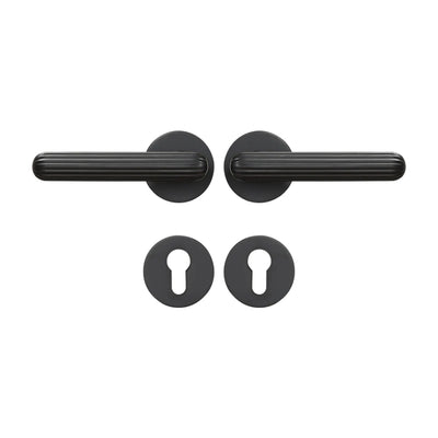 Poignée de porte noire en laiton sans serrure – Design rainuré sur rosace