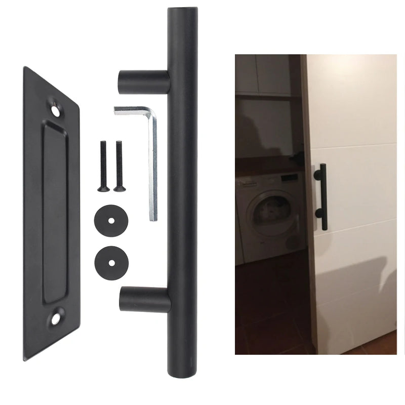 Poignée de Tirage Inox Noir 300 mm avec Plaque Cuvette, Porte Coulissante, vue 3