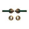 Poignée de Porte Design en Laiton Massif & Cuir Vert - Style Italien Sans Serrure