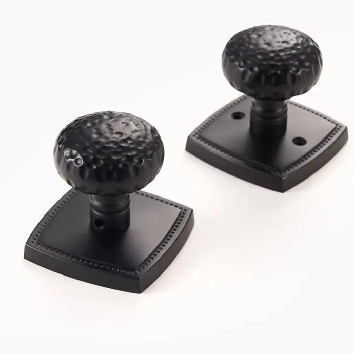 Poignée de porte noire vintage avec rosace carrée et entrée de clé – Finition noir mat pour chambre