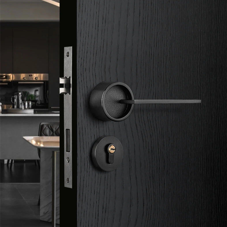 Poignée de Porte Noire à Béquille Fine sur Rosace, Serrure à Clé