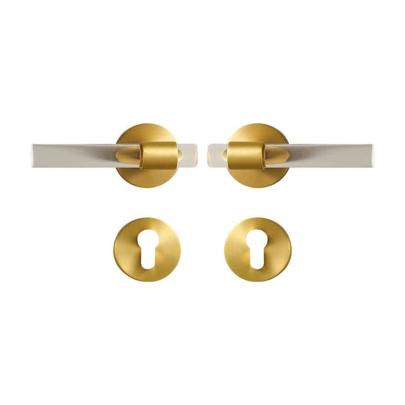 Poignée de porte dorée en laiton brossé – Sans serrure, design sur rosace