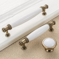 Poignée de Meuble Céramique Blanche et Bronze Vieilli, Entraxe 76 à 128 mm, Bouton Assorti, vue 5
