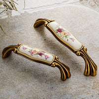 Poignée de Meuble Vintage Céramique Fleurie et Bronze, Entraxe 96 ou 128 mm, vue 4