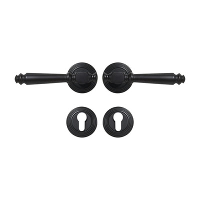 Poignée de porte noire – Style classique sur rosaces – Sans serrure