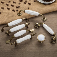 Poignée de Meuble Céramique Blanche et Bronze Vieilli, Entraxe 76 à 128 mm, Bouton Assorti, vue 3