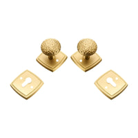 Bouton de Porte Martelé Doré sur Rosace Carrée à Trou de Clé