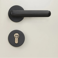 Poignée de Porte Noire à Sillons Fins avec Serrure et Cylindre