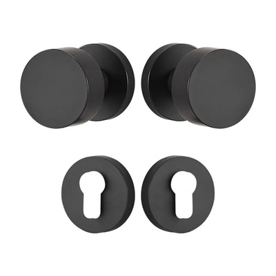 Poignée de porte noire en laiton massif – design rond moderne avec rosaces sans serrure