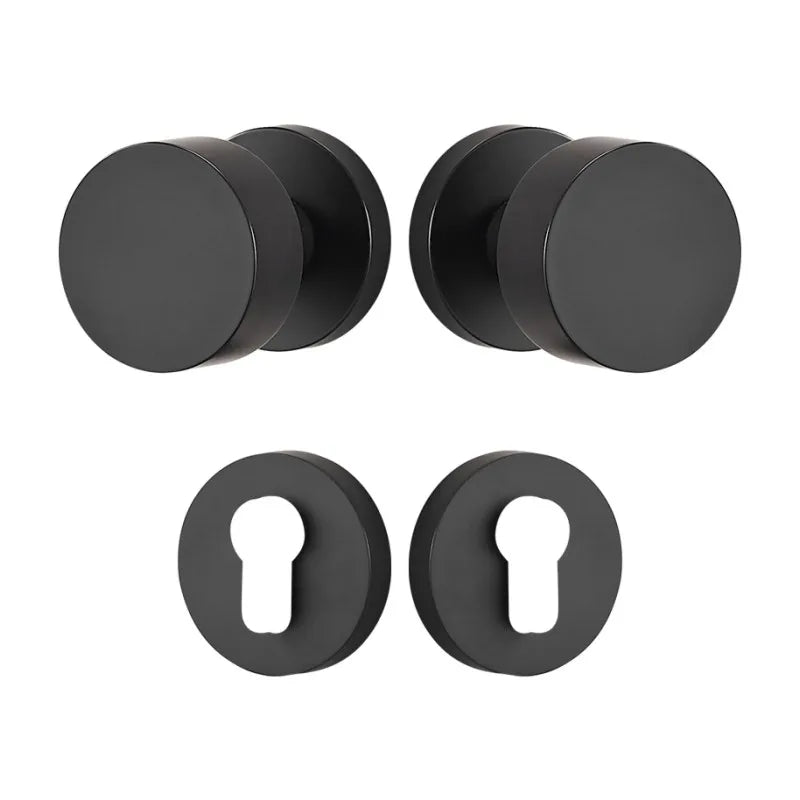 Bouton de Porte Rond Noir Mat en Laiton sur Rosace, sans Serrure
