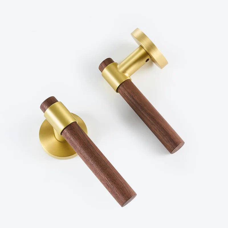 Poignée de porte en bois et laiton avec entrée de clé – Design moderne sans serrure